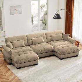 U Shape Modular Sectional Sofa Couch with Two Movable Ottomans, Modern 3 Seat Corner Sofa With Waist Pillows, Throw Pillows and Blostered Armrest U Shape Modular Sectional Sofa Couch with Two Movable Ottomans, Modern 3 Seat Corner Sofa With Waist Pillows, Throw Pillows and Blostered Armrest